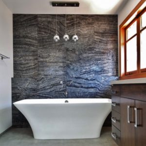 Marble Wall & Modern Freestanding Tub